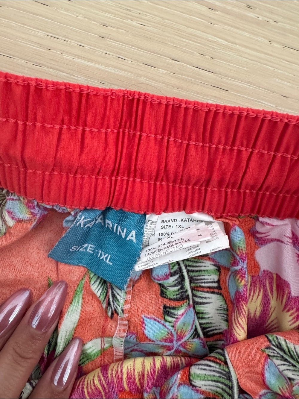 Women's Red Floral Swim Shorts Bottom Drawstring Elastic Waist 1XL (run small) - Picture 2 of 5